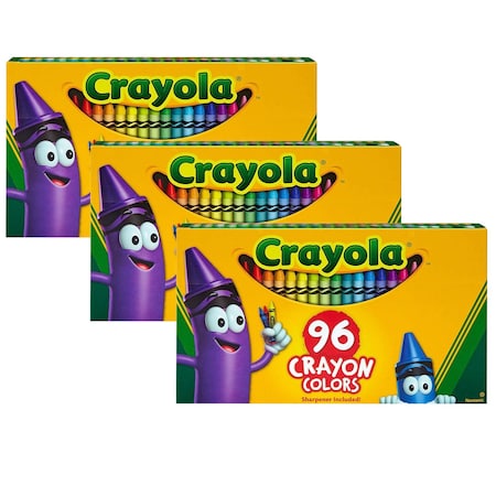 Crayola Crayons, Regular Size with Sharpener, 96 Colors Per Set, 288PK 520096